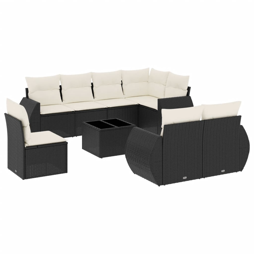 vidaXL 9-delige Loungeset met kussens poly rattan zwart