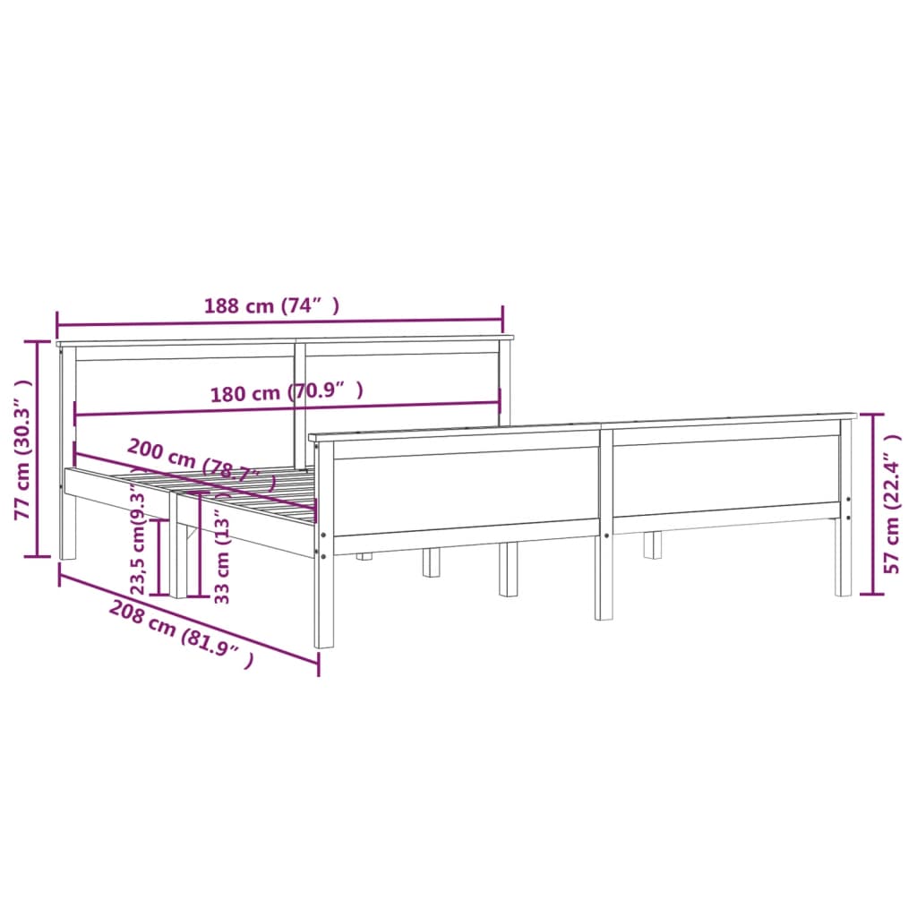 vidaXL Bedframe massief grenenhout 180x200 cm