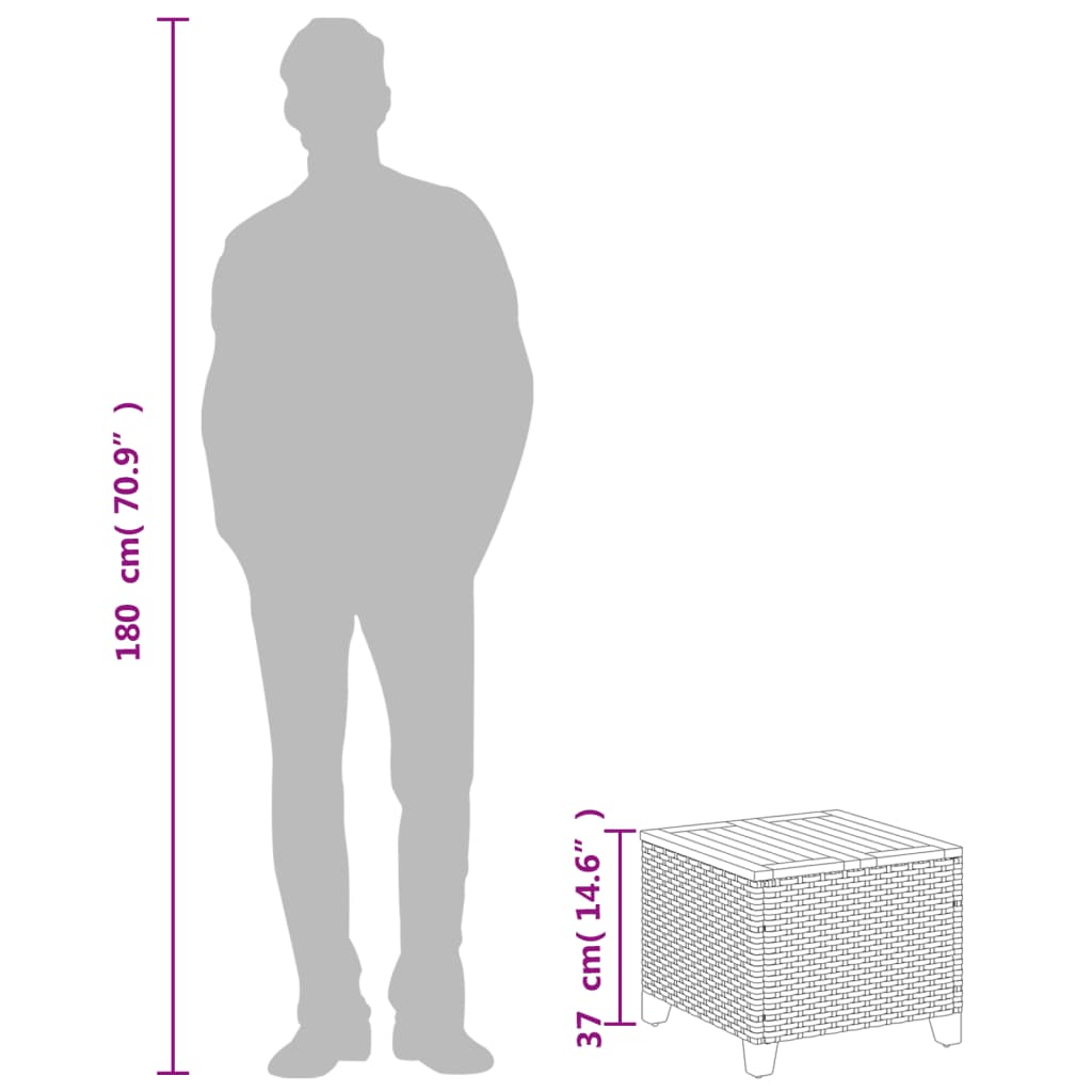 vidaXL Tuintafel 45x45x37 cm poly rattan en acaciahout grijs