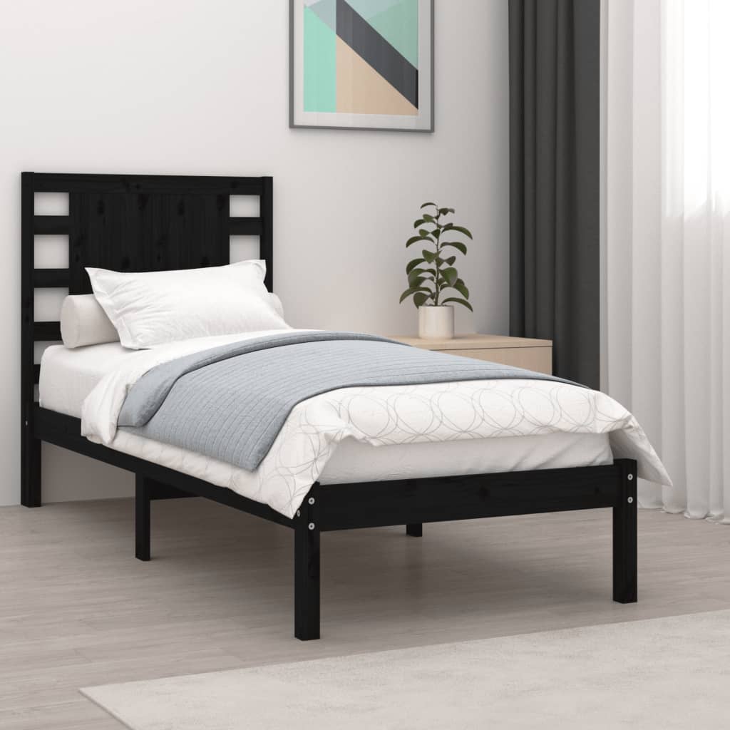 vidaXL Bedframe massief hout zwart 90x190 cm