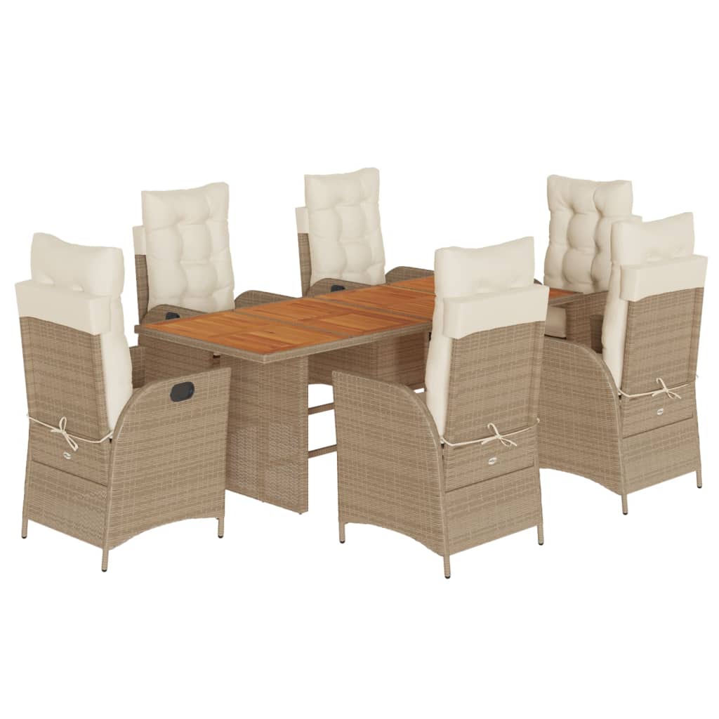 vidaXL 7-delige Tuinset met kussens poly rattan beige