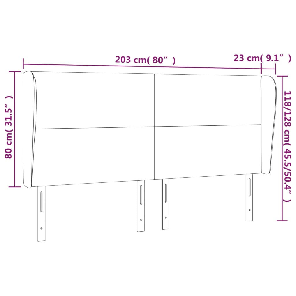 vidaXL Hoofdbord met randen 203x23x118/128 cm fluweel zwart