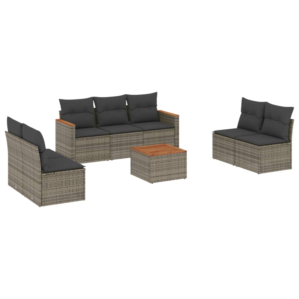 vidaXL 8-delige Loungeset met kussens poly rattan grijs