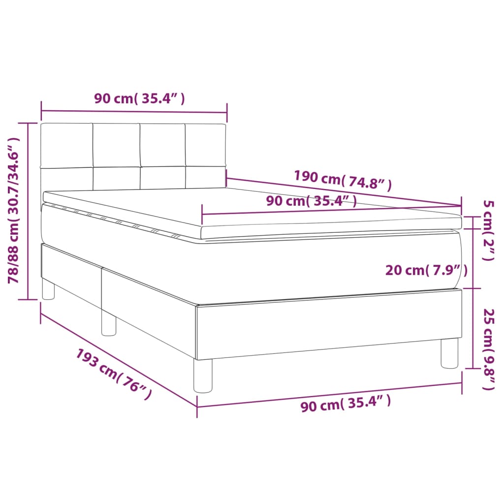 vidaXL Boxspring met matras en LED stof blauw 90x190 cm