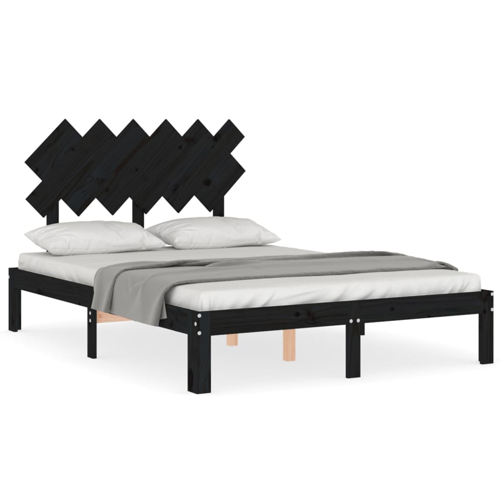 vidaXL Bedframe met hoofdbord massief hout zwart