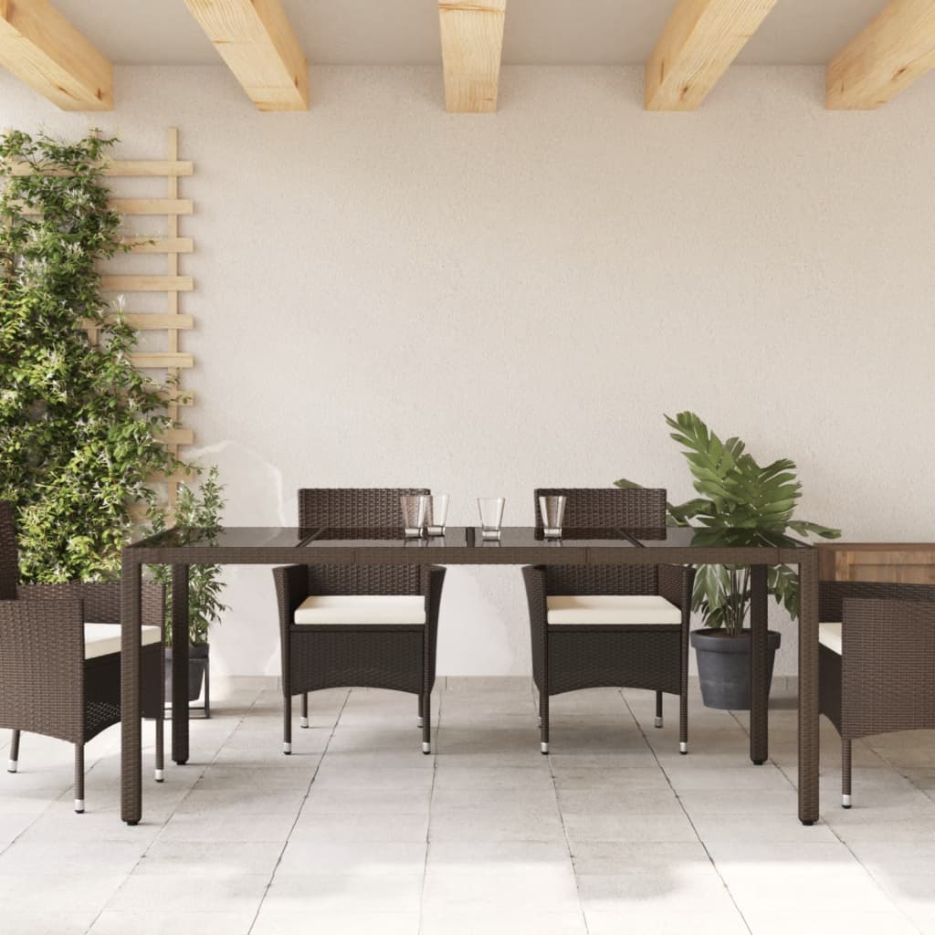 vidaXL Tuintafel met glazen blad 90x90x75 cm poly rattan bruin