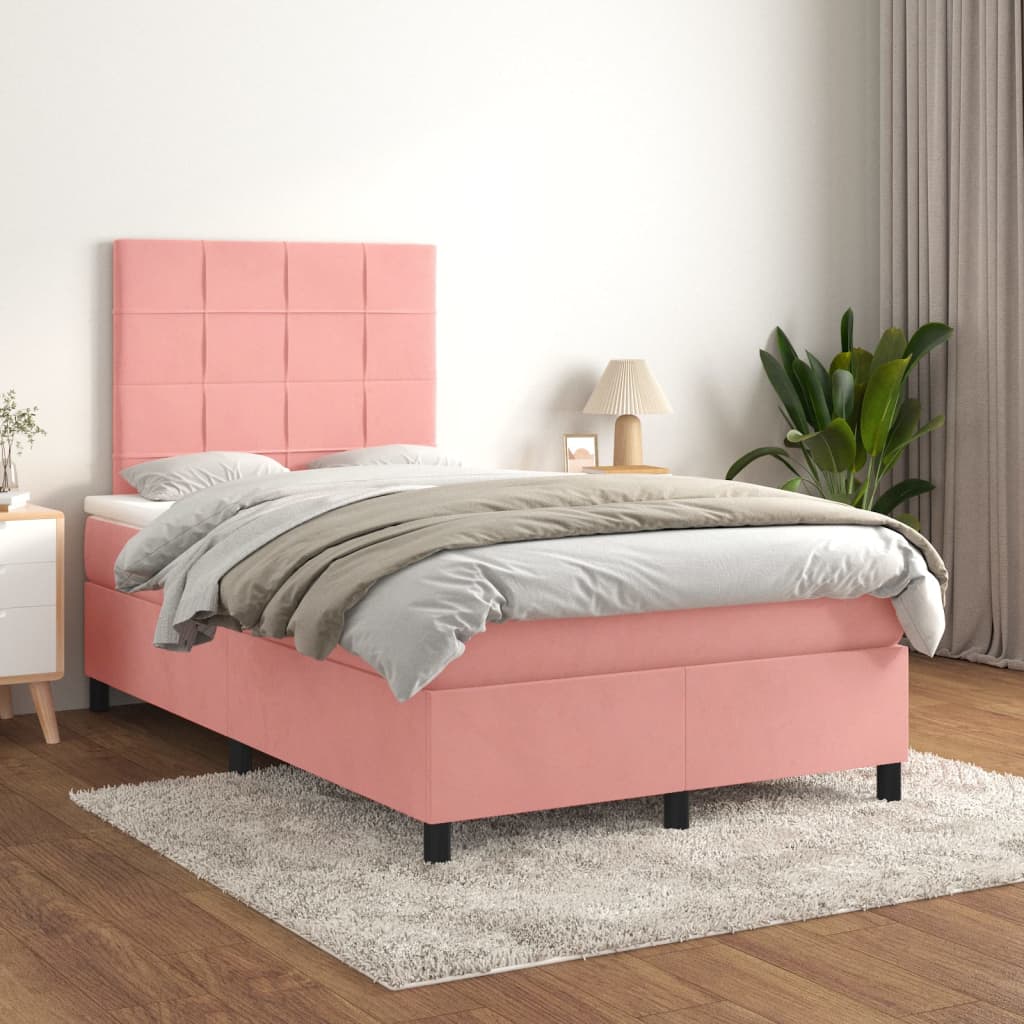 vidaXL Boxspring met matras fluweel roze 120x200 cm