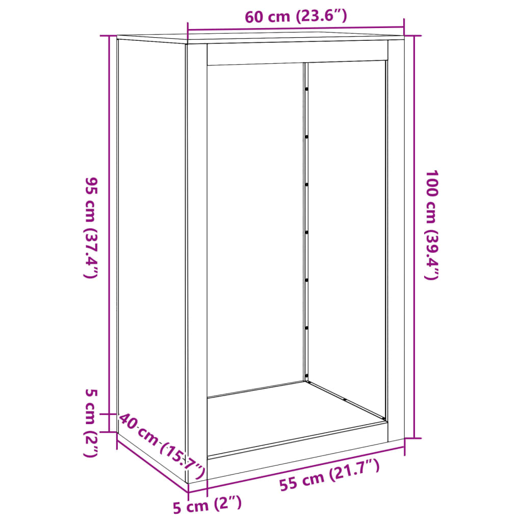 vidaXL Haardhoutrek 60x40x100 cm gegalvaniseerd staal