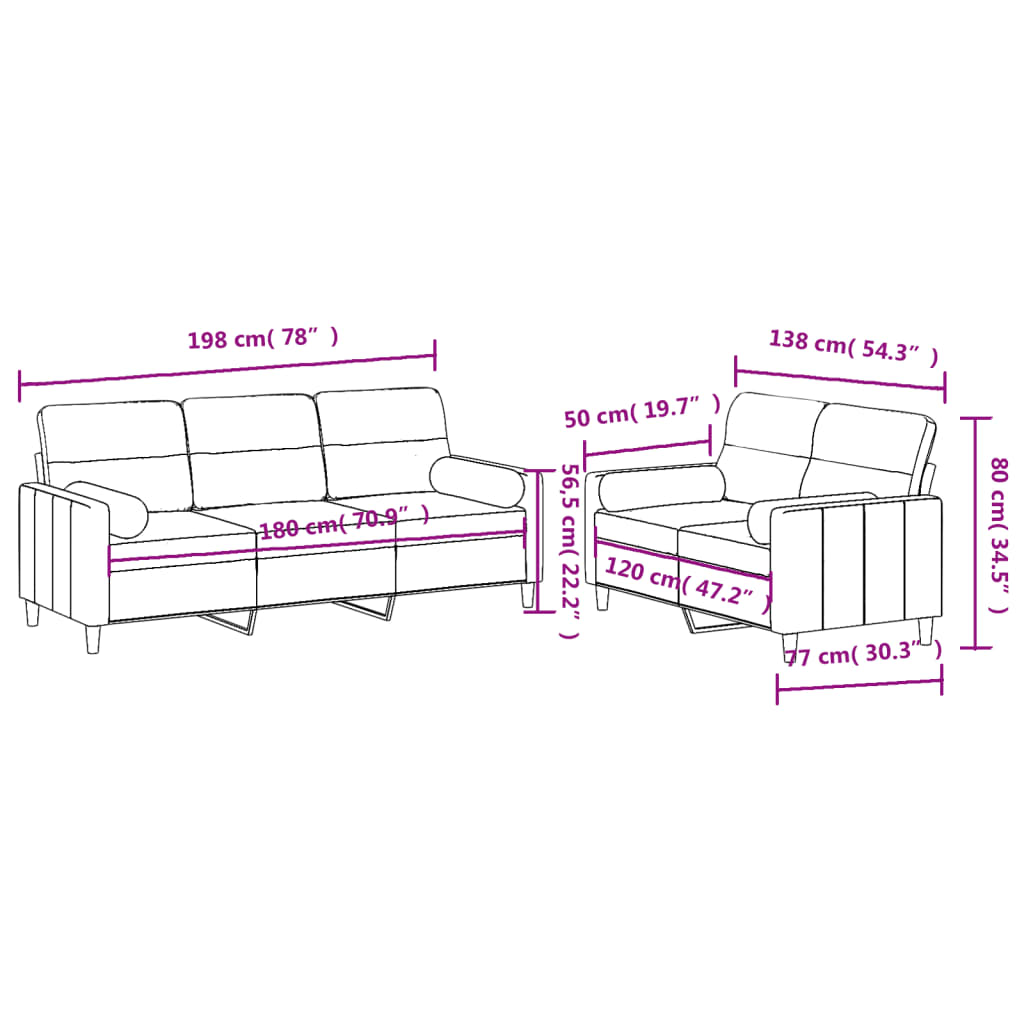 vidaXL 2-delige Loungeset met kussens stof zwart