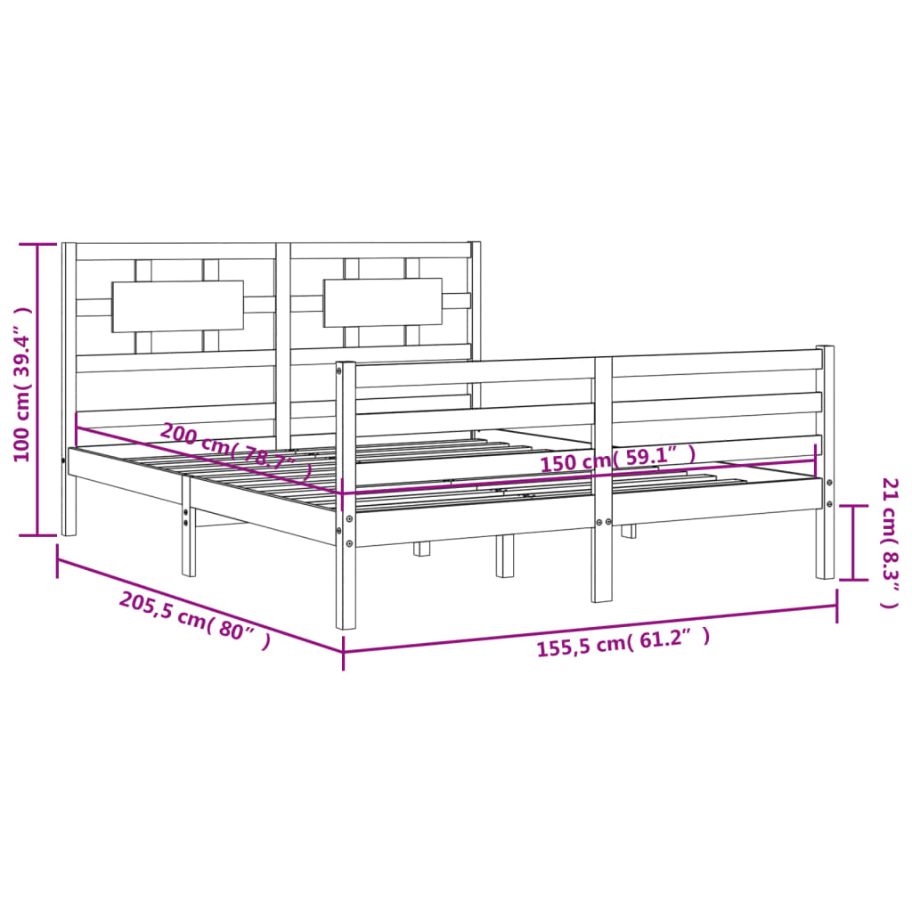 vidaXL Bedframe met hoofdbord massief hout