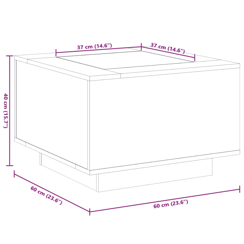 vidaXL Salontafel met LED 60x60x40 cm bewerkt hout betongrijs