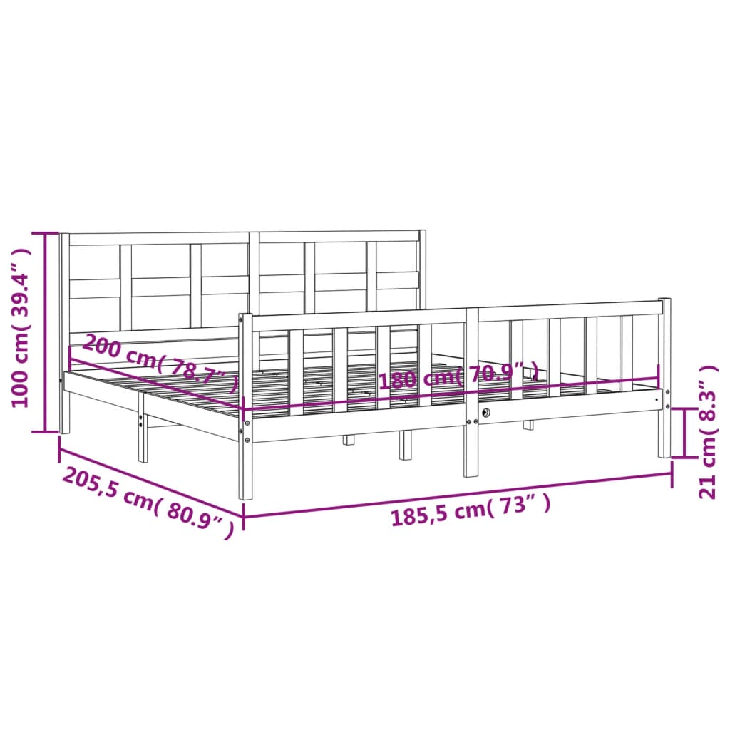 vidaXL Bedframe met hoofdbord massief hout zwart