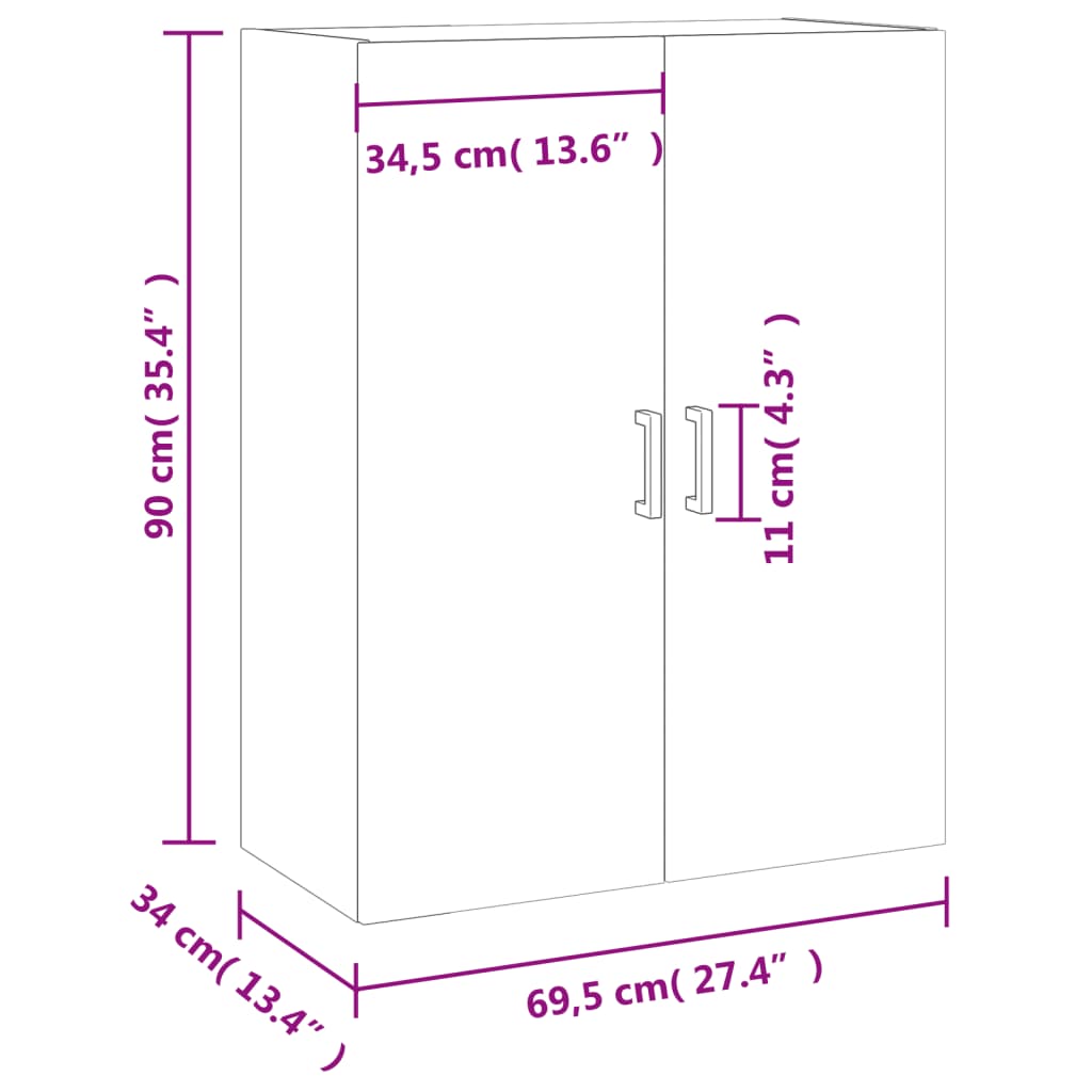 vidaXL Hangkast 69,5x34x90 cm bruin eikenkleur