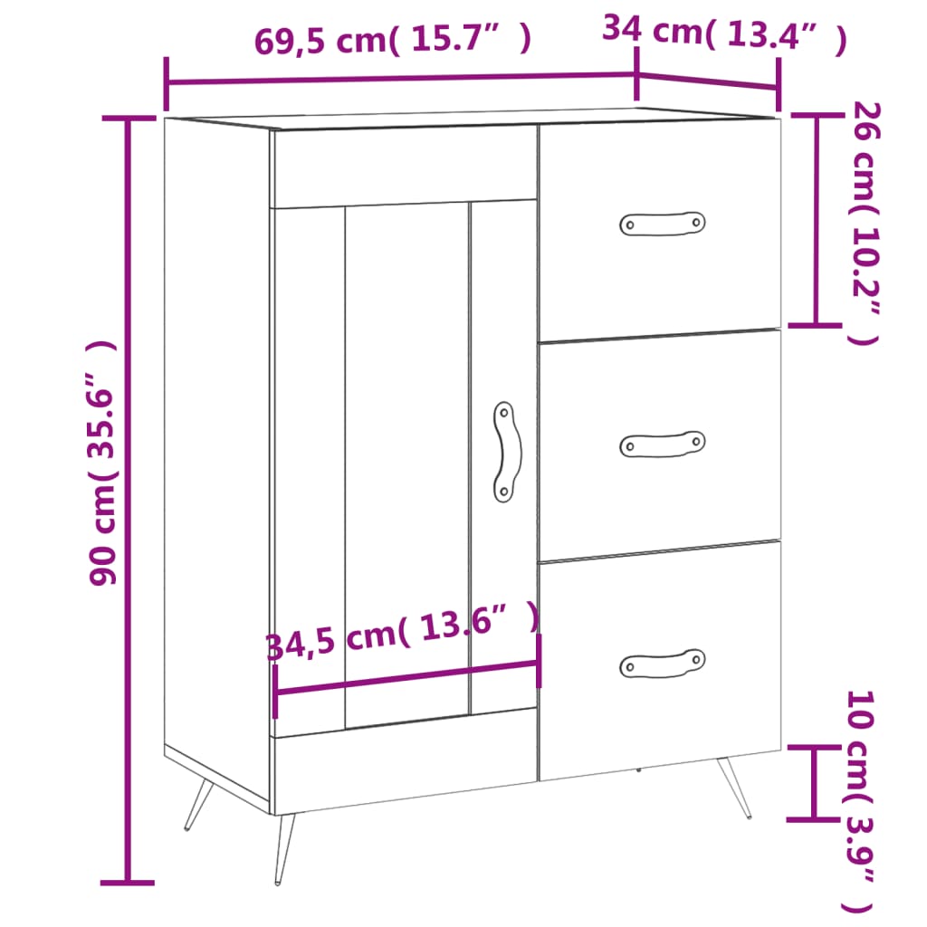 vidaXL Dressoir 69,5x34x90 cm bewerkt hout gerookt eikenkleurig