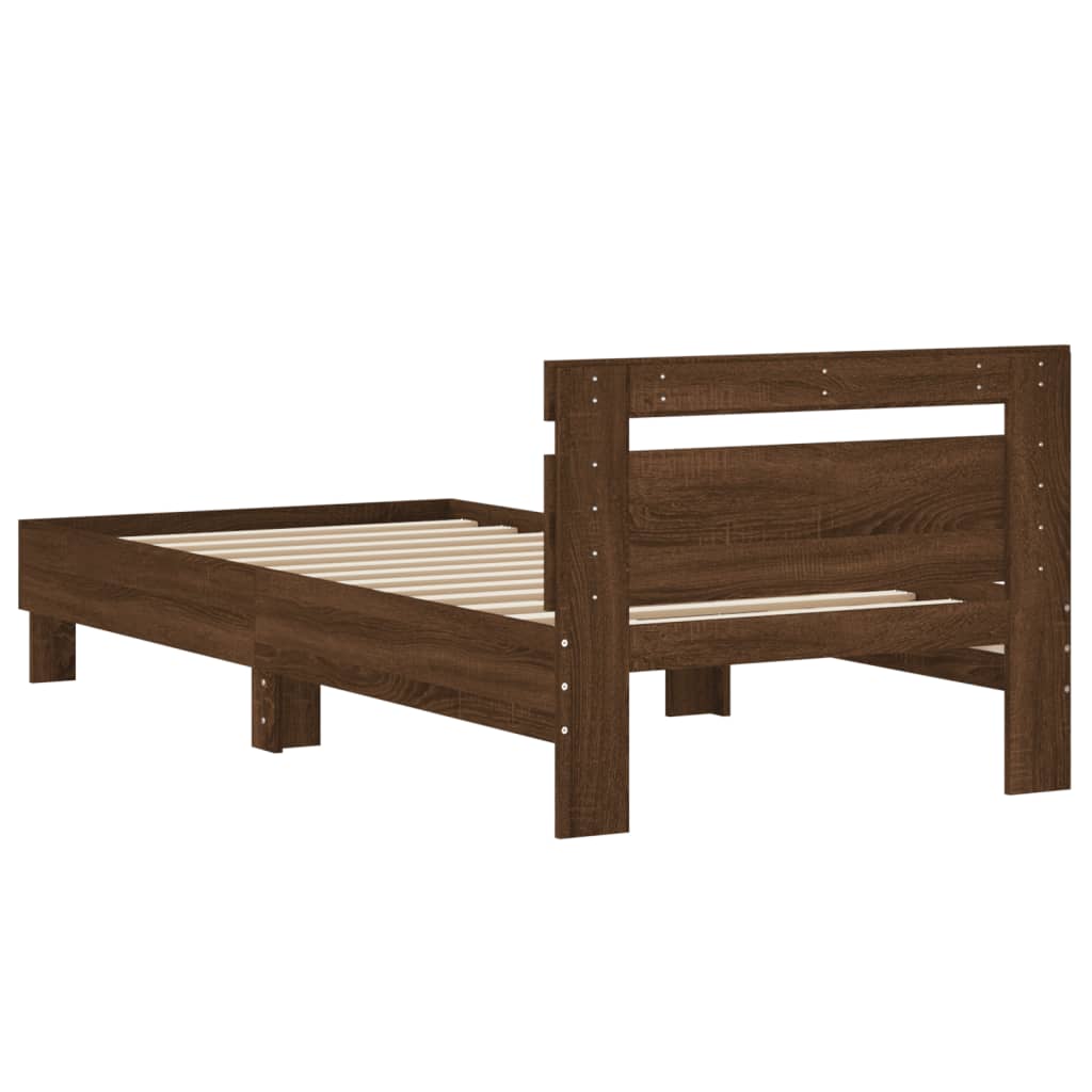 vidaXL Bedframe met hoofdbord zonder matras bruin eikenkleur 75x190 cm