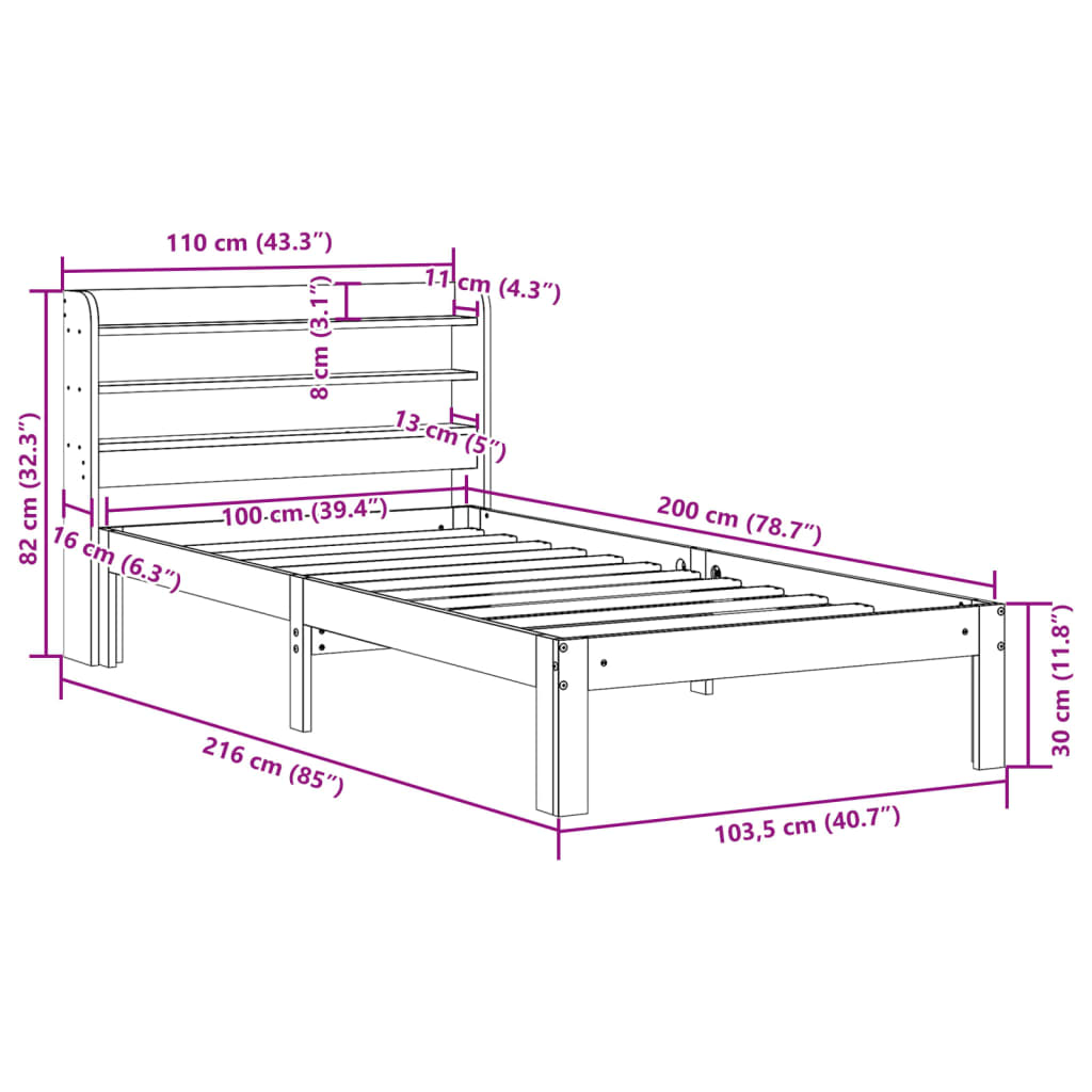 vidaXL Bedframe met hoofdeinde zonder matras 100x200 cm wit