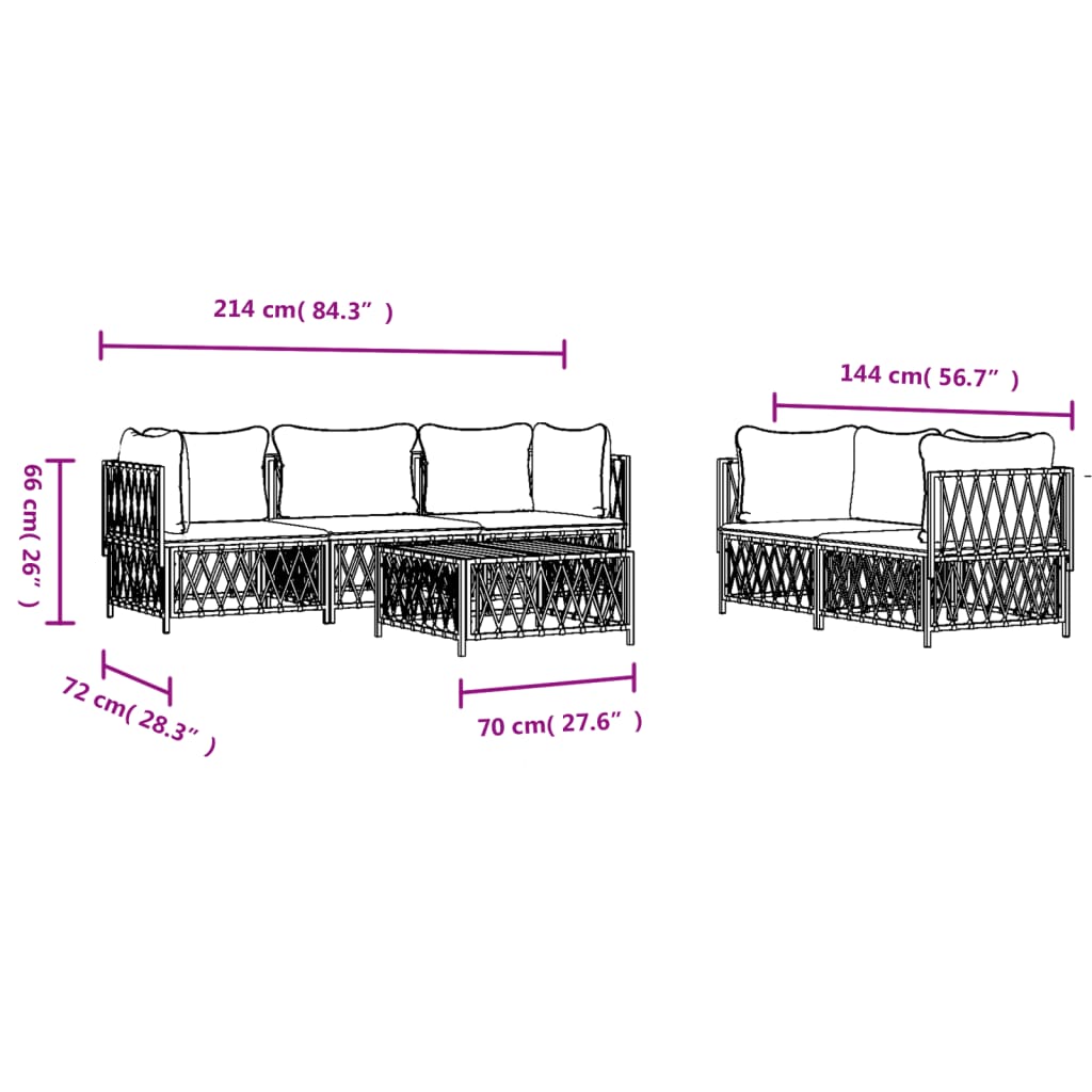 vidaXL 6-delige Loungeset met kussens staal antracietkleurig