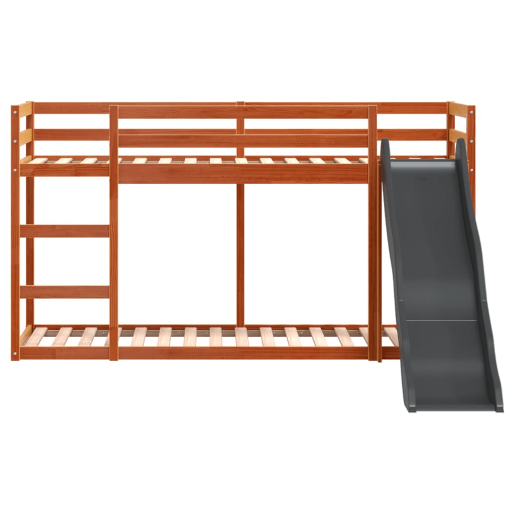 vidaXL Stapelbed met glijbaan en ladder grenenhout wasbruin 90x190 cm