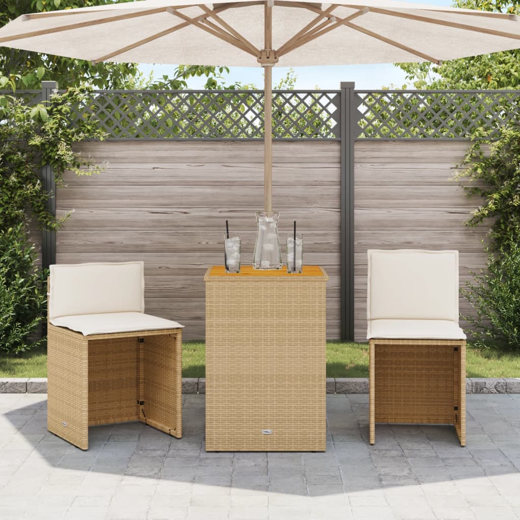 vidaXL 3-delige Bistroset met kussens poly rattan beige