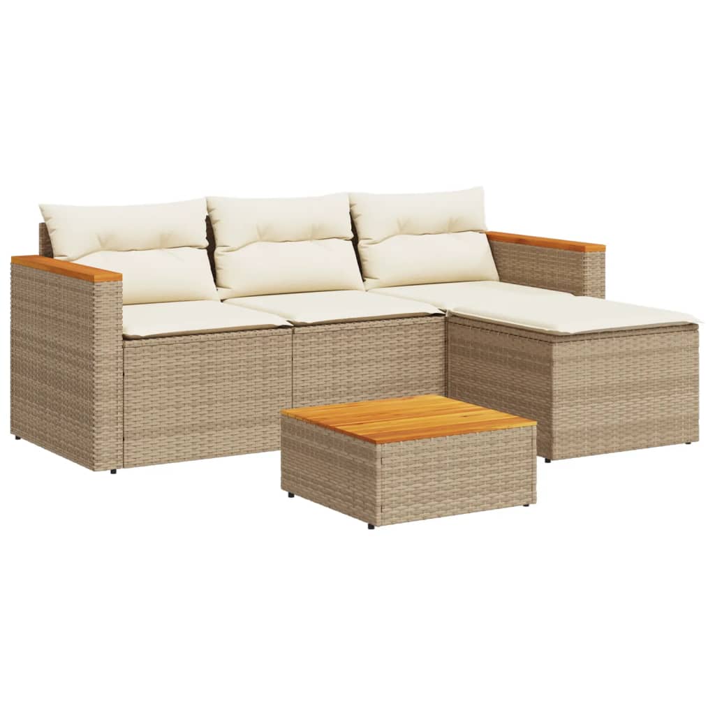 vidaXL 3-delige Loungeset met kussens poly rattan beige