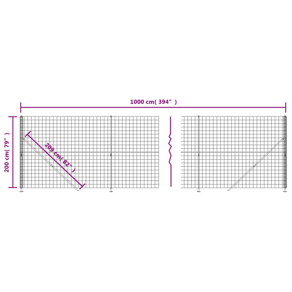 vidaXL Draadgaashek met flens 2x10 m antracietkleurig