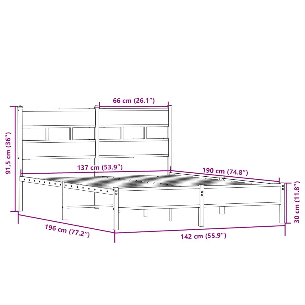 vidaXL Bedframe zonder matras hout sonoma eikenkleurig 137x190 cm