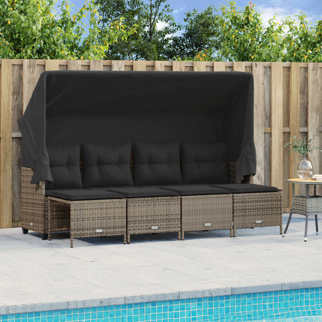 vidaXL 5-delige Loungeset met kussens poly rattan grijs