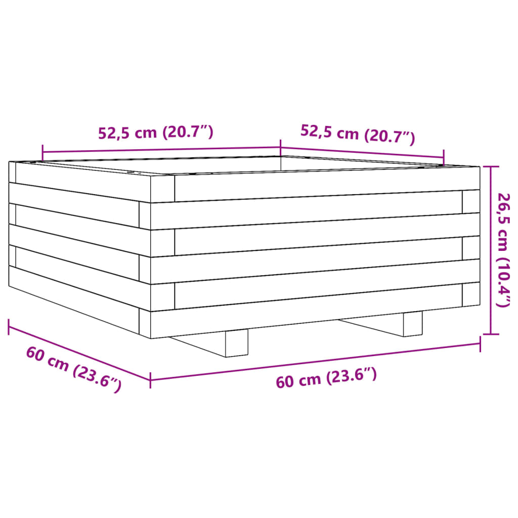 vidaXL Plantenbak 60x60x26,5 cm massief grenenhout wit