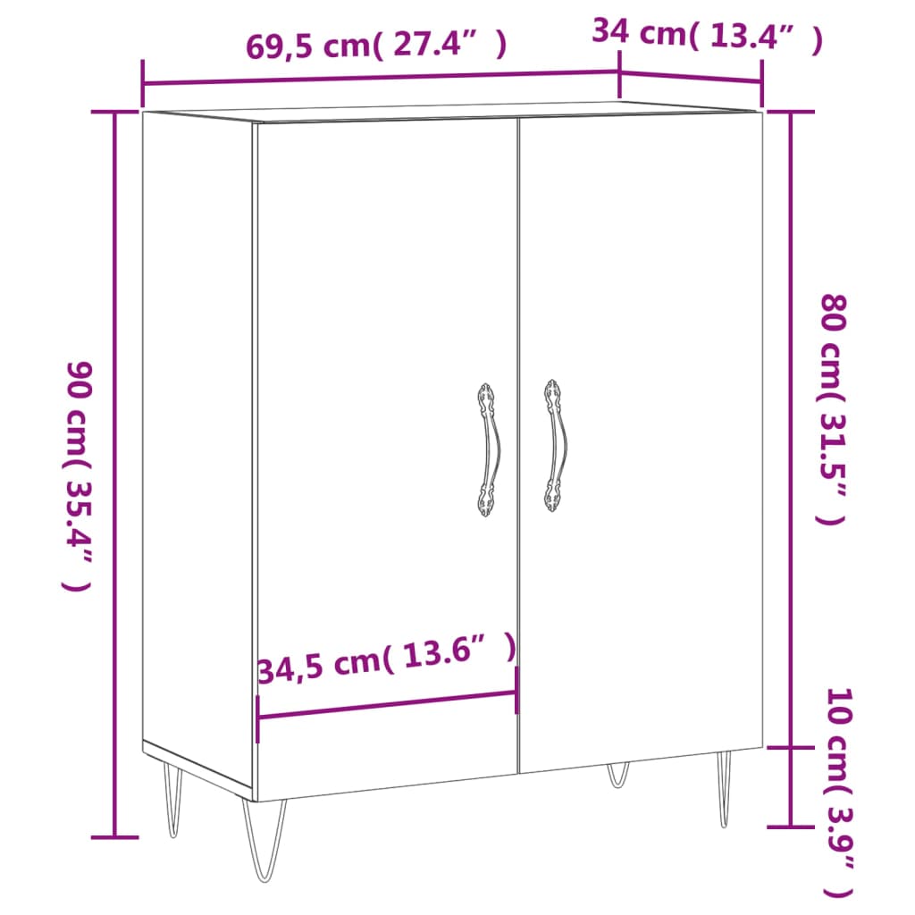 vidaXL Dressoir 69,5x34x90 cm bewerkt hout betongrijs