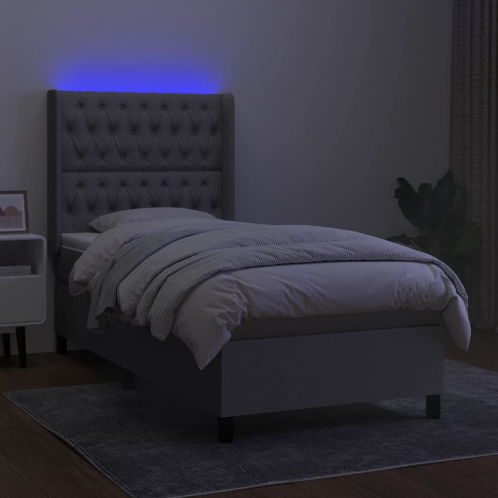 vidaXL Boxspring met matras en LED stof lichtgrijs 100x200 cm