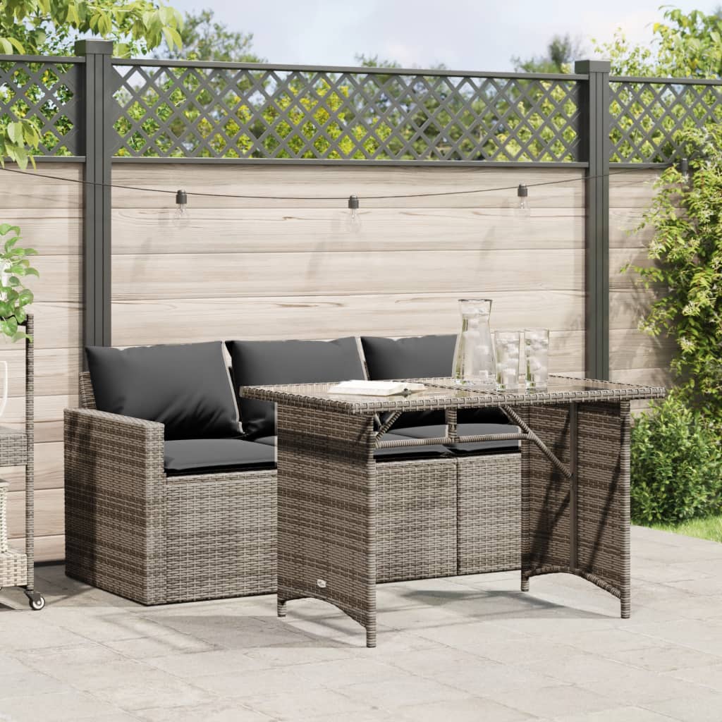 vidaXL 2-delige Tuinset met kussens poly rattan grijs