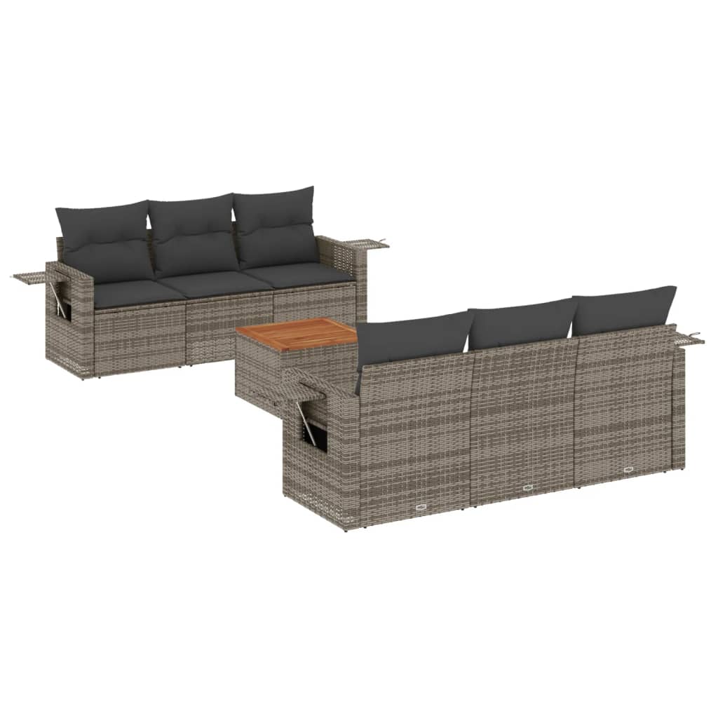 vidaXL 7-delige Loungeset met kussens poly rattan grijs