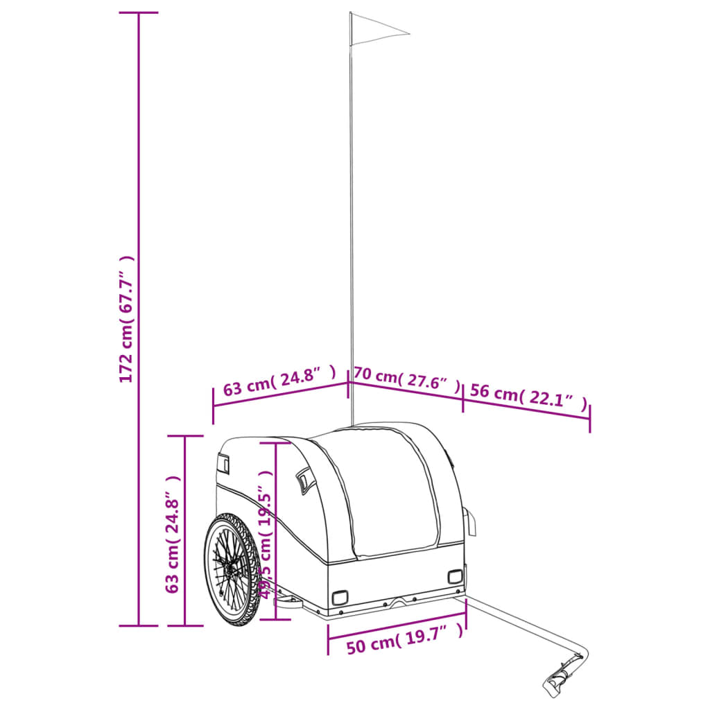 vidaXL Fietstrailer 45 kg ijzer zwart