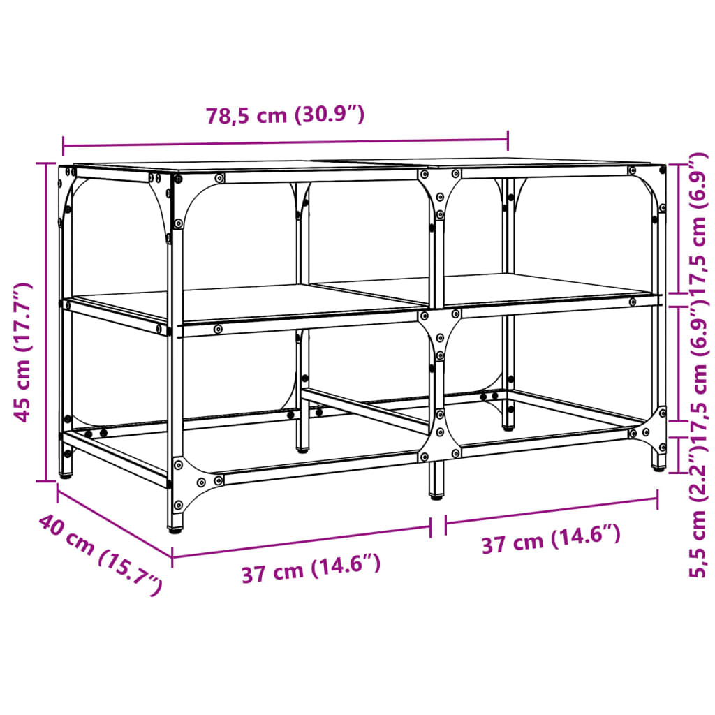 vidaXL Salontafel met transparant glazen blad 78,5x40x45 cm staal