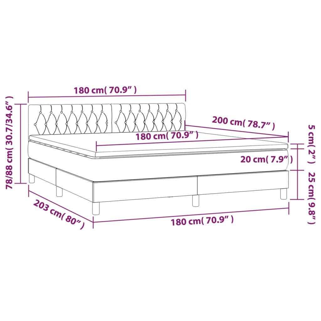 vidaXL Boxspring met matras fluweel lichtgrijs 180x200 cm