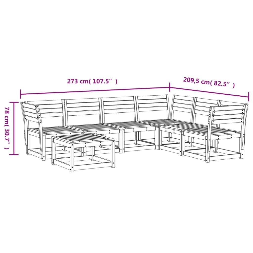 vidaXL 7-delige Loungeset massief grenenhout wasbruin