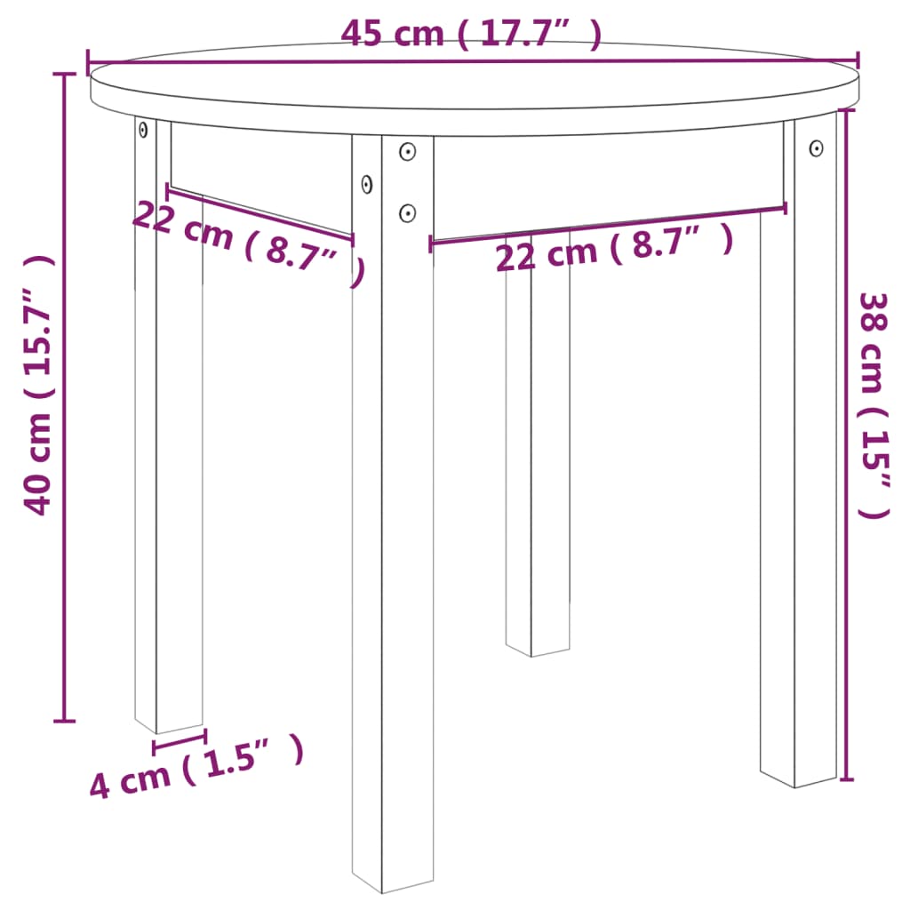 vidaXL Salontafel Ø 45x40 cm massief grenenhout grijs