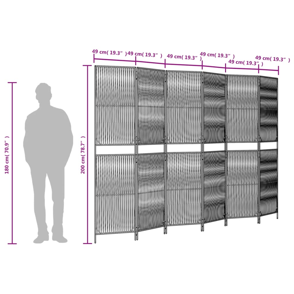 vidaXL Kamerscherm 6 panelen poly rattan beige