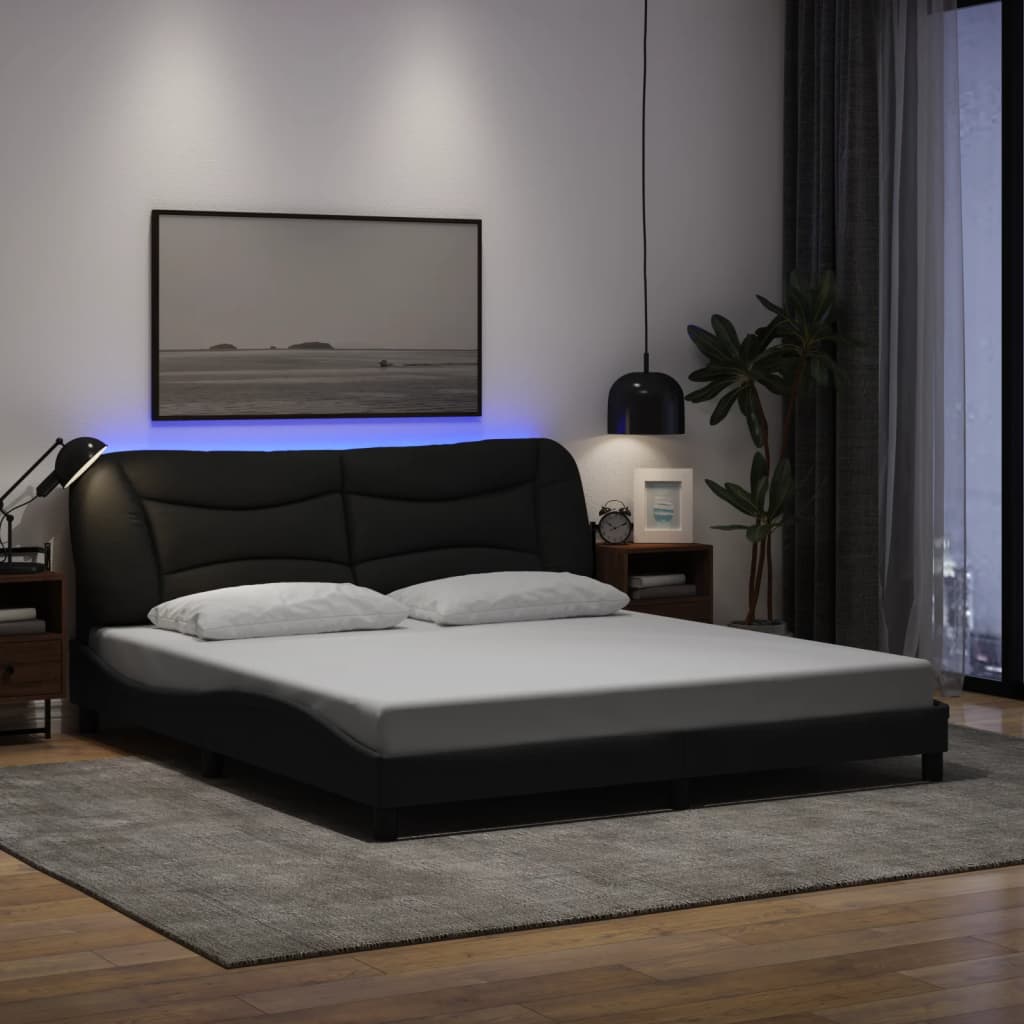 vidaXL Bedframe met LED-verlichting stof zwart 180x200 cm