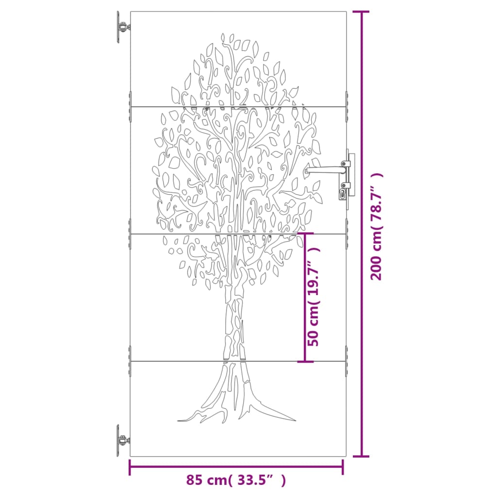 vidaXL Poort 85x200 cm boomontwerp cortenstaal