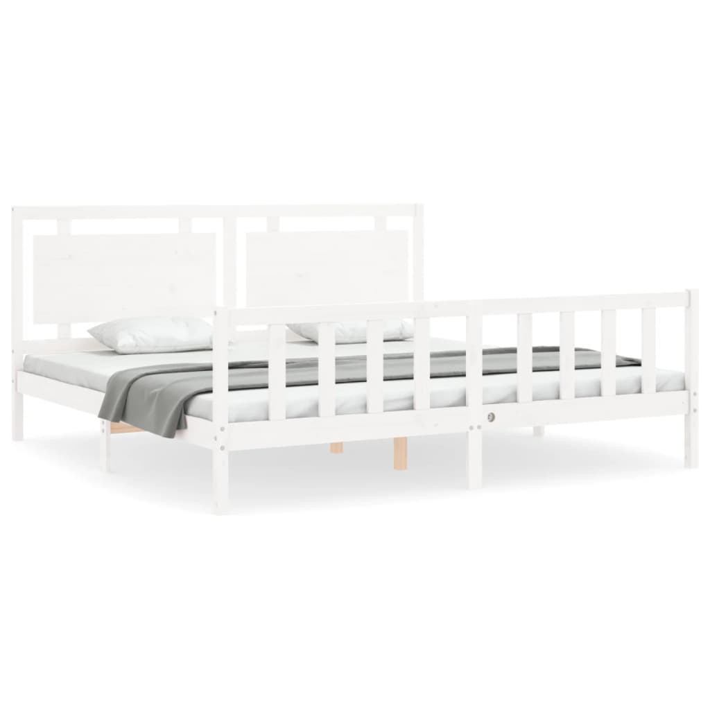 vidaXL Bedframe met hoofdbord massief hout wit 180x200 cm