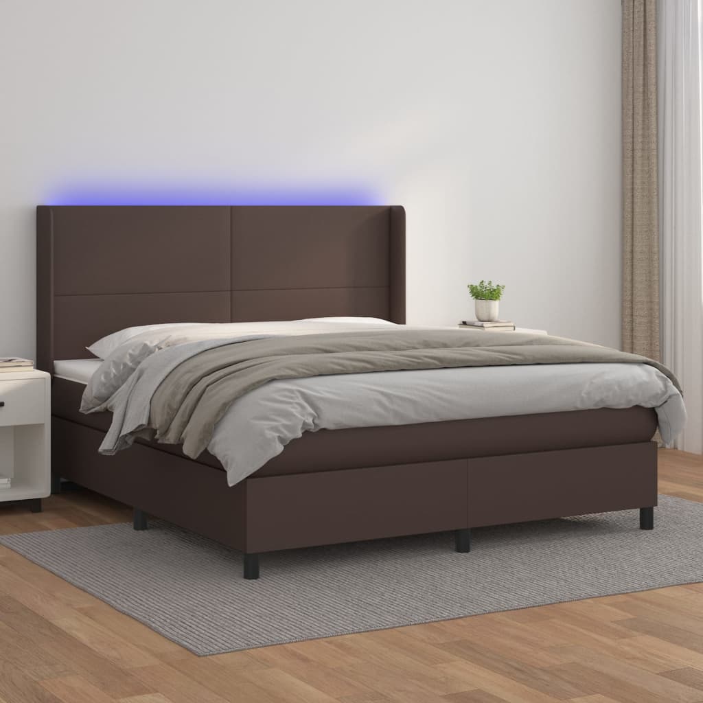 vidaXL Boxspring met matras en LED kunstleer bruin 160x200 cm