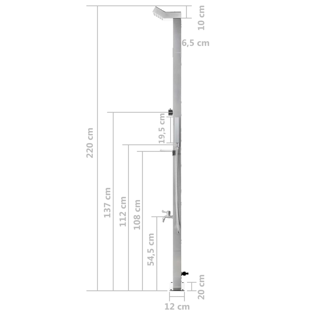 vidaXL Buitendouche met bruine basis 225 cm roestvrij staal