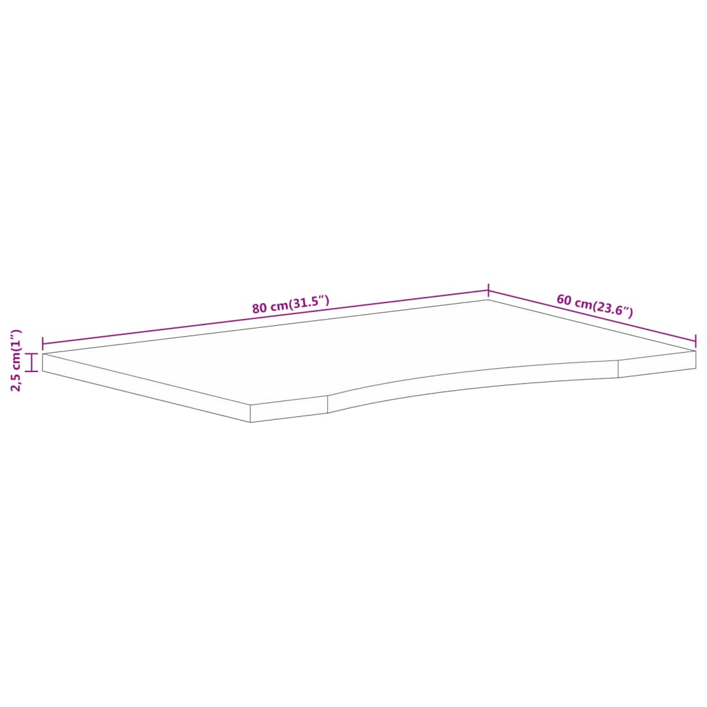 vidaXL Bureaublad met ronding 80x60x2,5 cm massief ruw mangohout