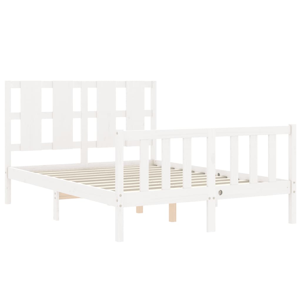 vidaXL Bedframe met hoofdbord massief hout wit 140x190 cm