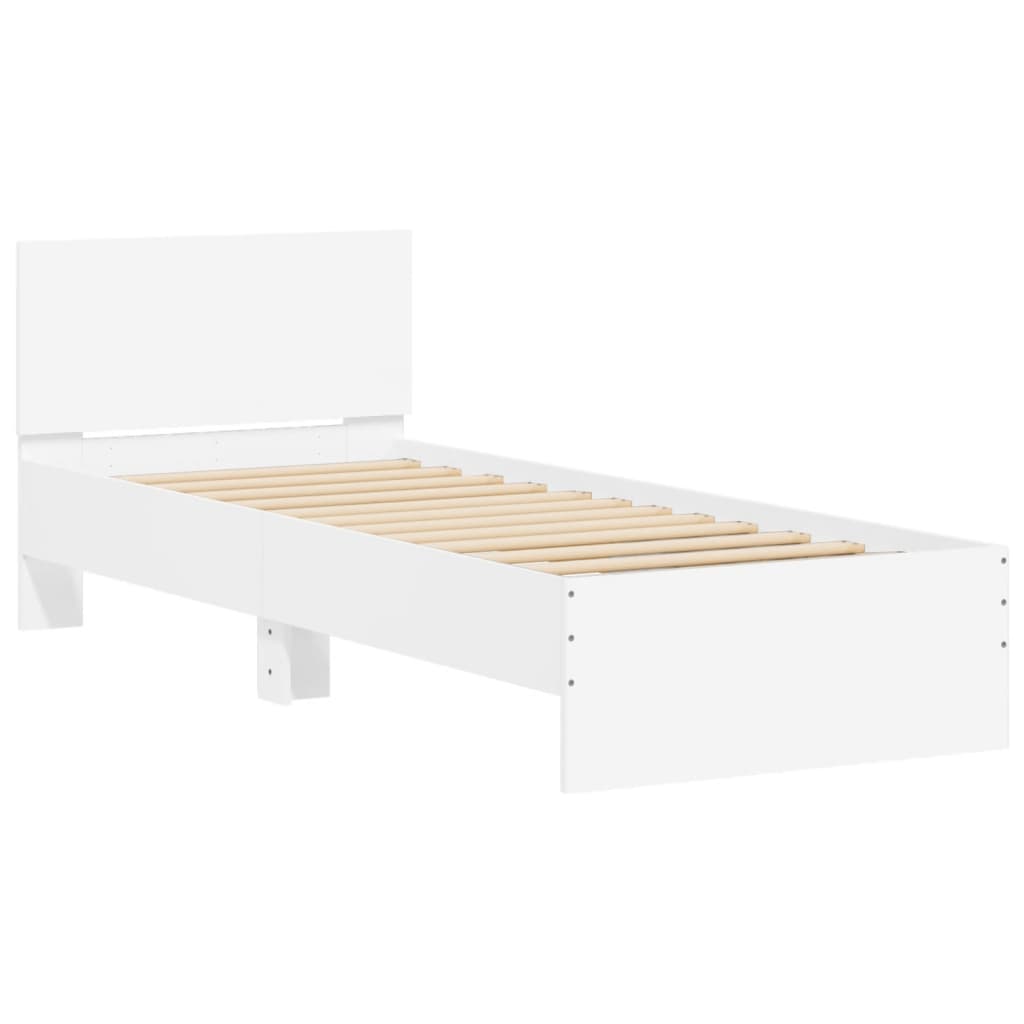 vidaXL Bedframe met hoofdbord bewerkt hout wit 90x200 cm