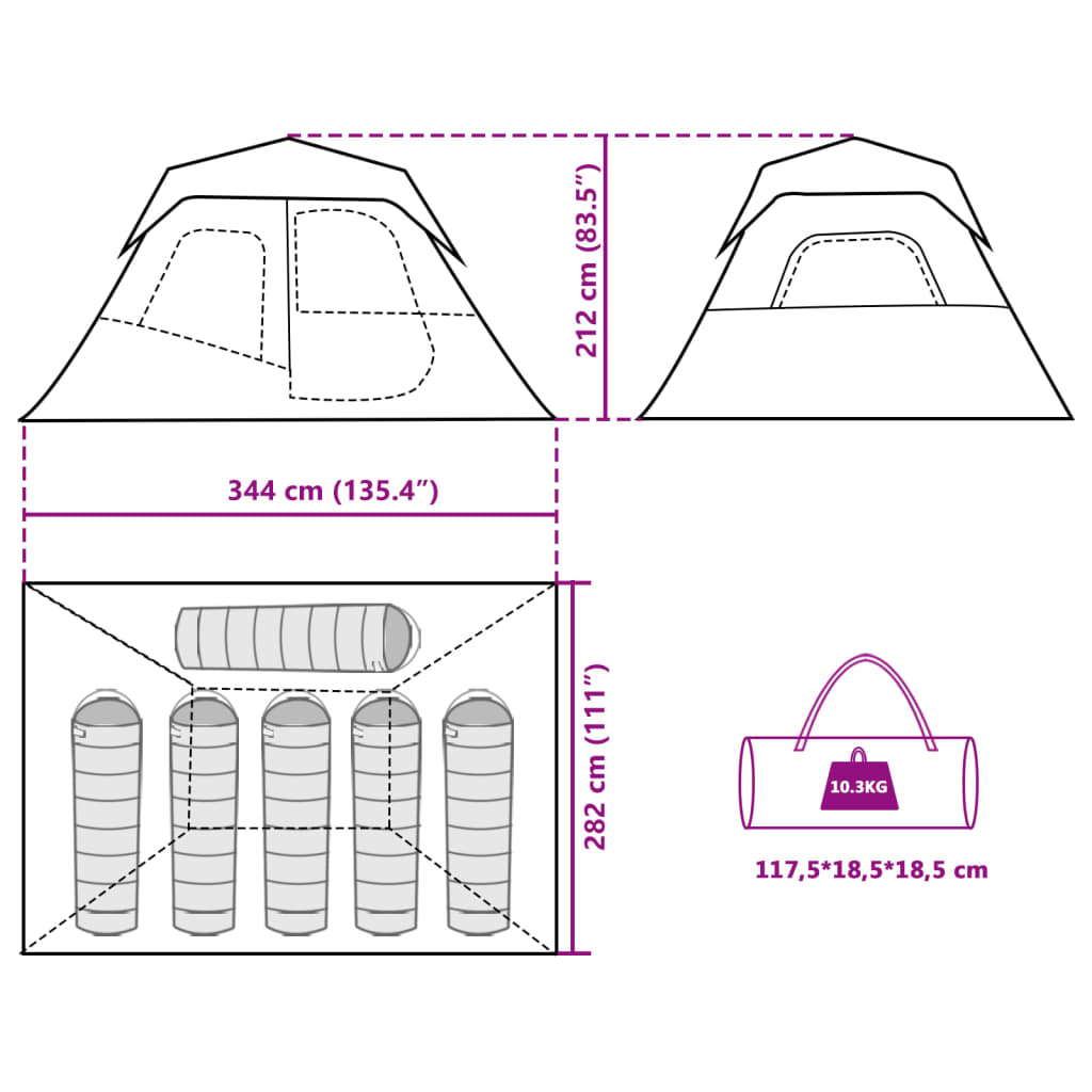 vidaXL Tent met LED 6-persoons snelontgrendeling lichtblauw