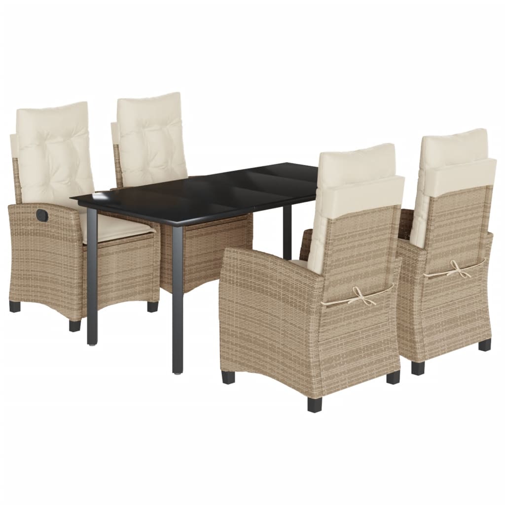 vidaXL 5-delige Tuinset met kussens poly rattan beige