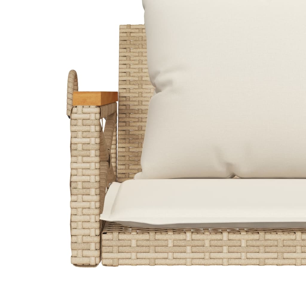 vidaXL Schommelbank met kussens 109x62x40 cm poly rattan beige