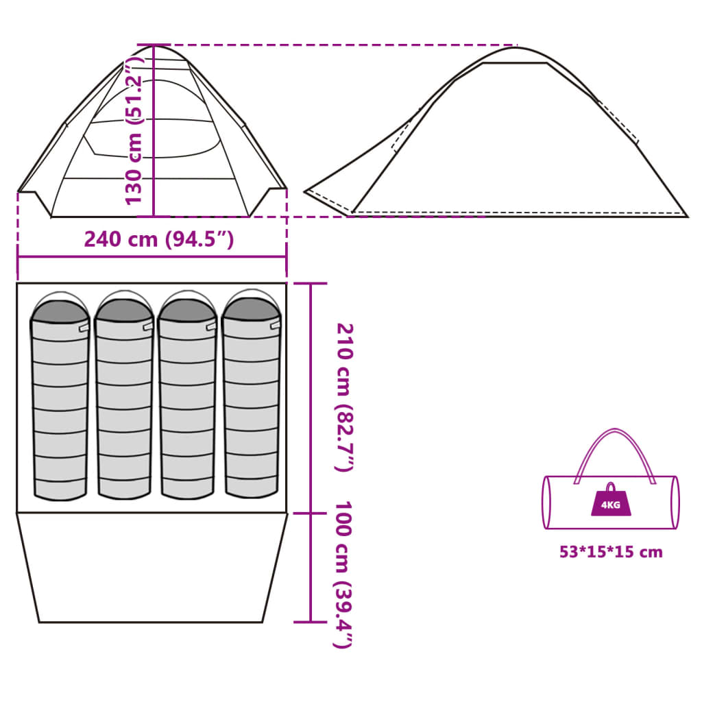 vidaXL Koepeltent 4-persoons waterdicht verduisterend stof wit